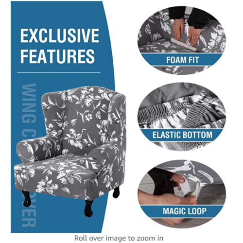 1 Piece Printed Fleece Wing Chair Slipcover