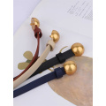 Women's Gold Buckle Head Genuine Leather Thin Belt