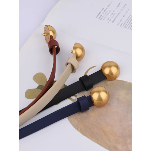 Women's Gold Buckle Head Genuine Leather Thin Belt