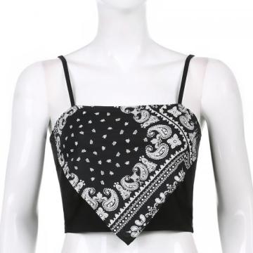 Korean Girl Summer Fashion Print Crop Top Sleeveless Chest Wrap Tube Top