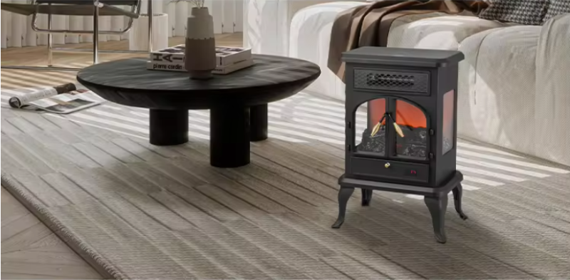 Electric Fireplace Stove Heater with Fire Flame Effect Adjustable Thermostat Freestanding Portable Electric Fireplace Stove