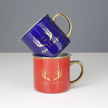 Custom Royal Blue and Red Ceramic Mug with Deer Decal Design for Gifting Parties