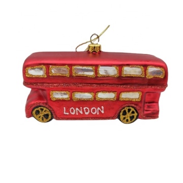 Handcrafted Pink and Red London Bus Glass Christmas Ornaments for Tree Decoration