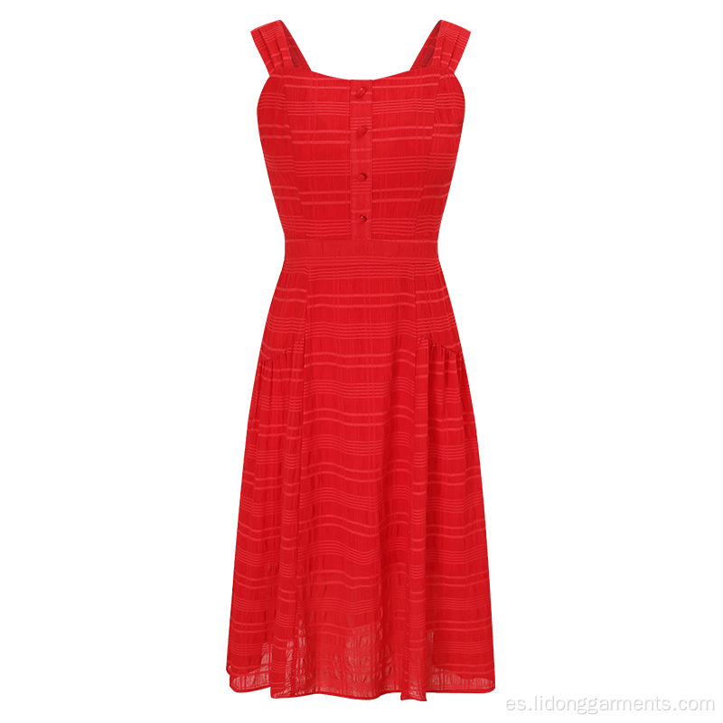 Vestido de verano de mezcla de algodón de ropa roja Sling