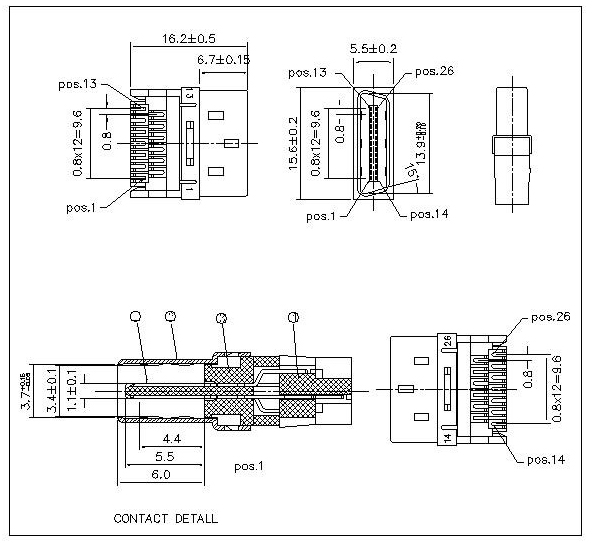 SDR-M-V26-X 0.8mm Series Shielded 26P Cable Plug Connector Solder Molded Ribbon Type