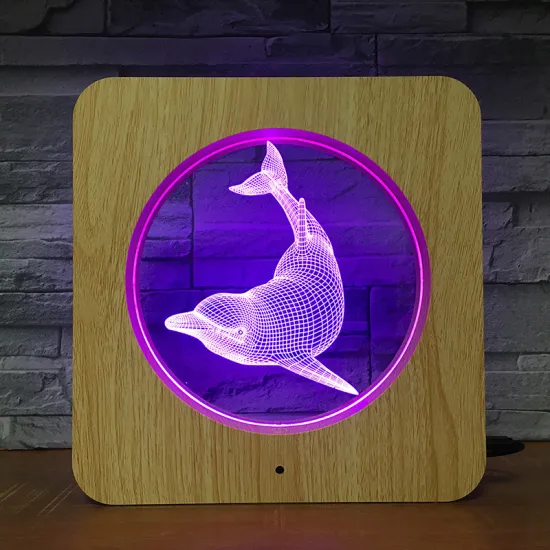 Clever Dolphin Animal Shape LED Photo Frame with 7 Color RGB 3D Acrylic Lamp and Remote