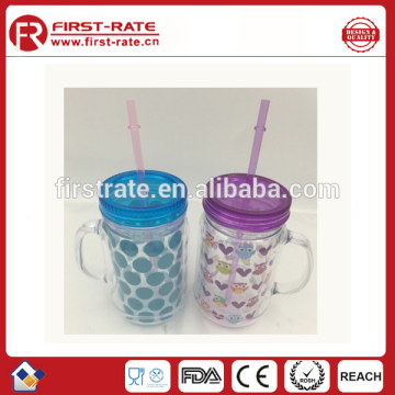 500ml Plastic juice mug with straw