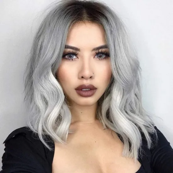 Hot Sale Cheap Short Bob Cosplay Party Curly Ombre Gray For Women Fiber Small Part Lace Front Wig Synthetic Hair