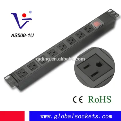 1U Vertical 12ways Germany type electric socket outlet with switch