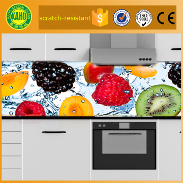 2016 newest Size customized Kitchen printed glass splashback with adhesive fixing and with fittings available