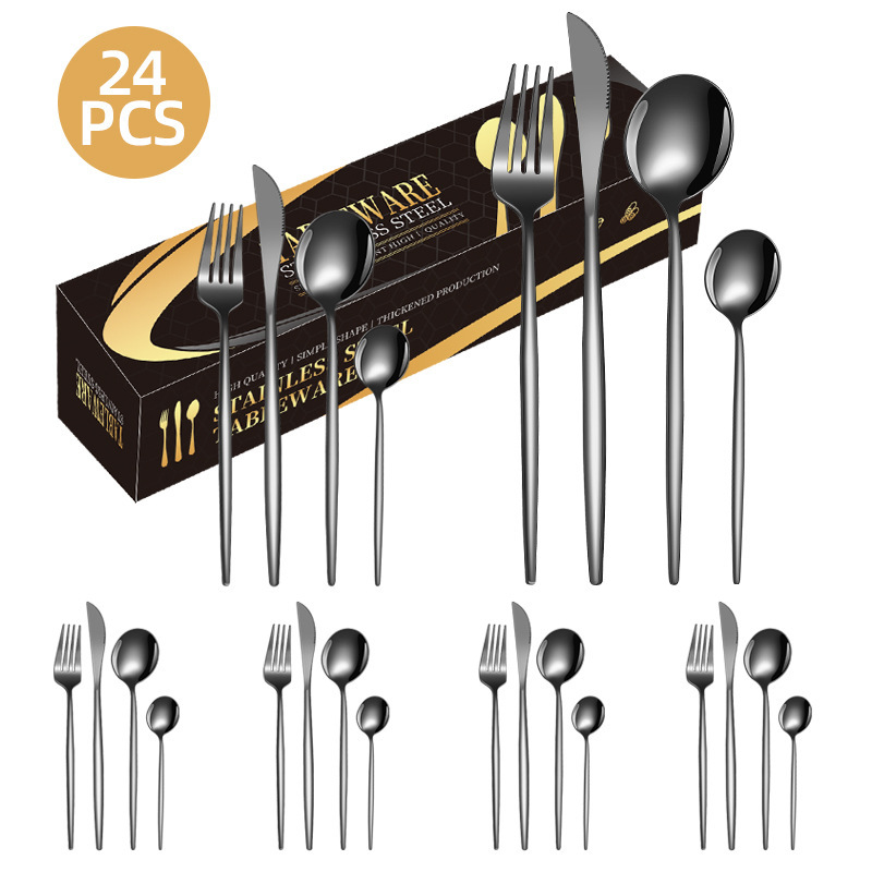 Stainless Steel Cutlery Set - 6 Knives, 6 Forks, 6 Spoons, 6 Teaspoons, 6 Tea Forks (24cm, Premium Tableware)