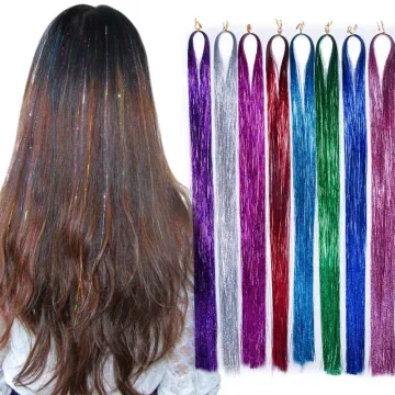 48inch 120cm Bling Rainbow Silk Hair Tinsel Extension Glitz colorful Synthetic Tinsel Hair Extensions
