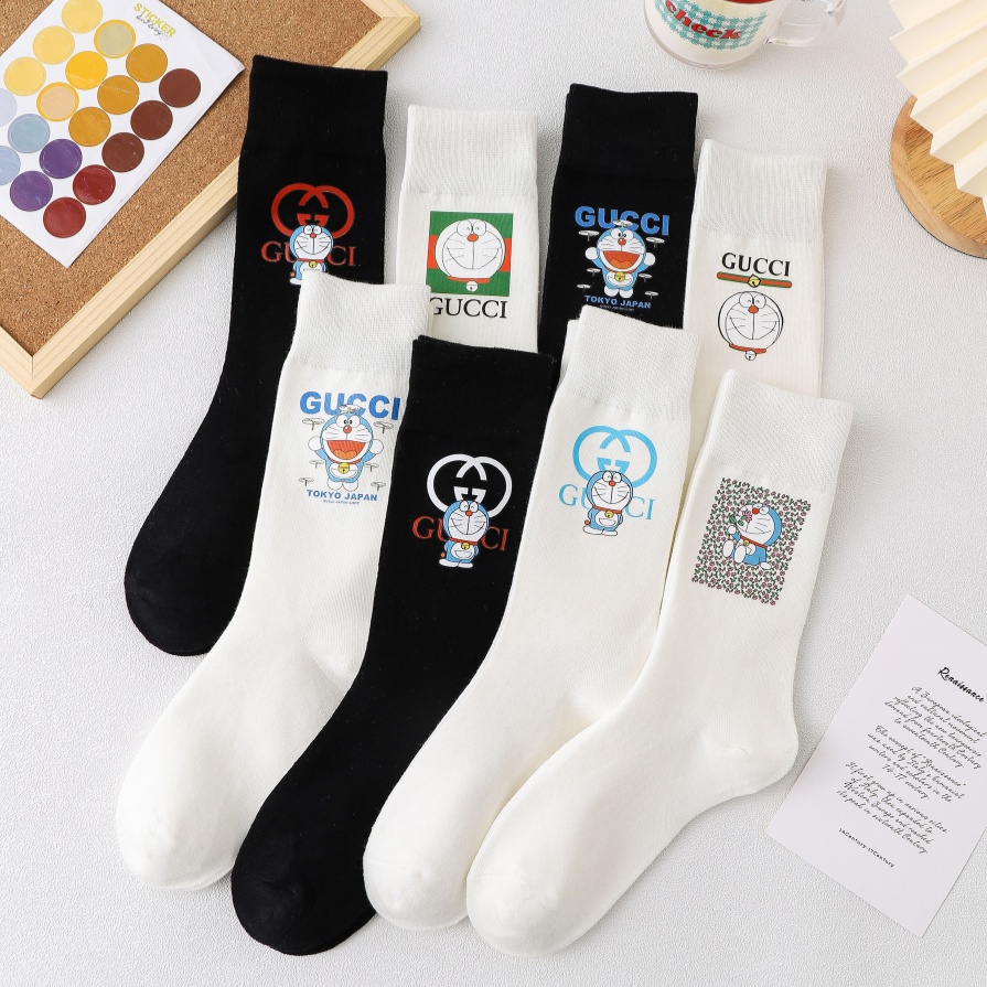Doraemon Mid-Calf Socks na may Animal Embroidery