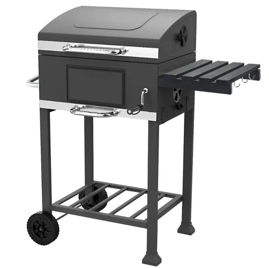 Large Click Foldable Side Shelf Square Charcoal Grill with Thermometer