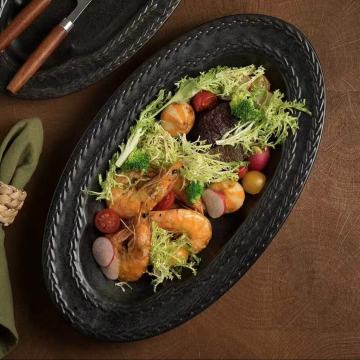 Elegant Black and White Ceramic Dinnerware with Textured Design