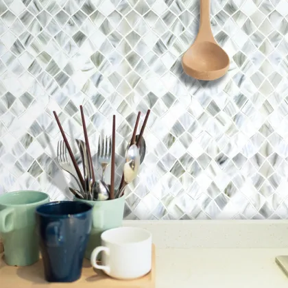 Marble Stone Alike Glass Mosaic White Tile Art