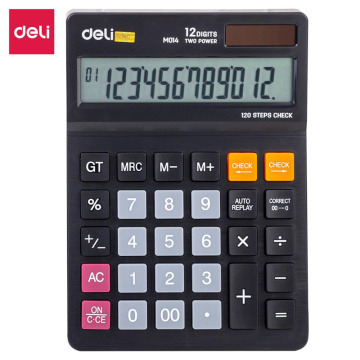 Deli EM01420 เครื่องคิดเลขเดสก์ท็อปเพาเวอร์คู่พร้อมฟังก์ชั่นการตรวจสอบและการทำงานที่ถูกต้อง