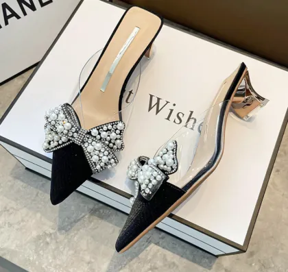 Champagne Rhinestone Decorated Stiletto Heels: Women's Pumps with Transparent Thin Sole and Pointed Toe