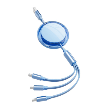 3-in-1 Retractable USB Charging Cable for Power Banks, Computers, and iOS Devices with TPE Jacket