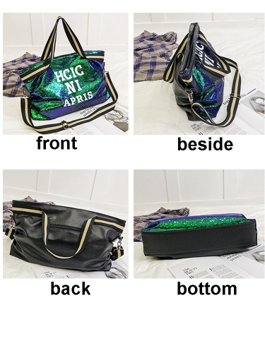 IKSNAIL Fashion Women Reversible Sequins Leather Gym Bags For Fitness Sports Bag Shoulder Crossbody Bag Travel Duffel Handbag