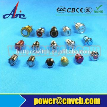 12mm illuminated metal sealed switches with high flat button etched