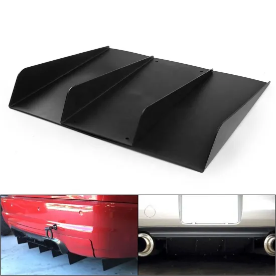 Universal 22\" x 21\" ABS 4-Fin Black Car Spoiler Decoration Fin Rear Bumper Diffuser