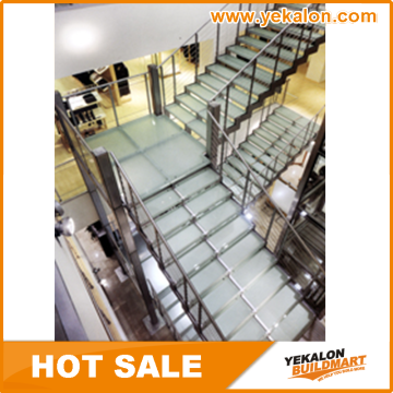 Yekalon Indoor Modern L-shaped Metal Straight Staircase with Glass Steps