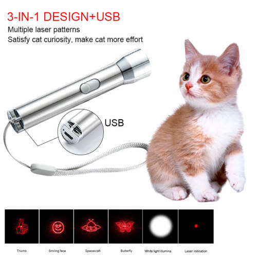 Dropshipping Funny 3 In 1 USB Rechargeable Funny Cat Chaser Toys Mini Flashlight Laser LED Pen Light Cat Light Pointers Pet Toy