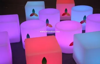 Change Colors  Led Cube Chair , Led Round Bar Stool