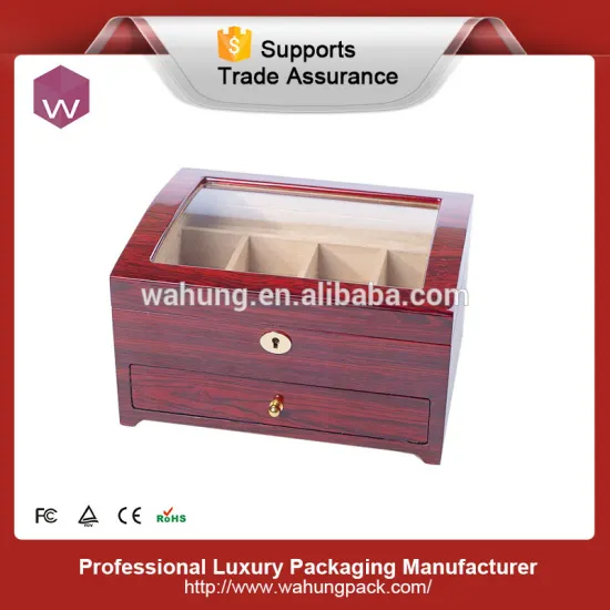 luxury red lacquer finish wooden jewelry storage box with drawer