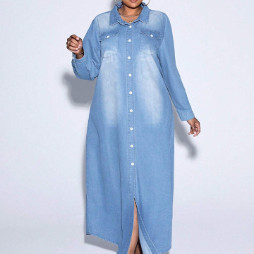 New Spring & Summer Collection: Hot Selling Women's Denim Dresses with Long Sleeves, Including Plus Sizes