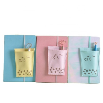 Milk Tea Pencil Case and PU Journal Set with A5 Hard Card Cover Notebook for BTS Gifts