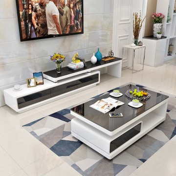 Modern Luxury Coffee Table and TV Stand Combination with Drawers and Glass Top for Living Room