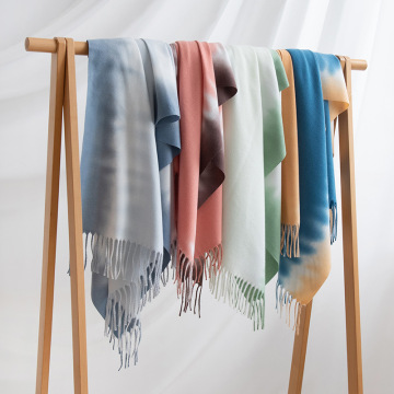 Women Gradient Warm Soft Faux Cashmere Scarf with Tassel