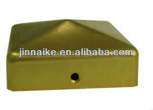 square Fence Post caps with white and yellow galvanized