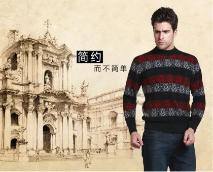 Spring new cashmere men's pattern round neck sweater