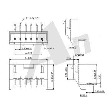 Sê-ri kết nối wafer cao 2,50mm 90 ° AW2512RA-XP