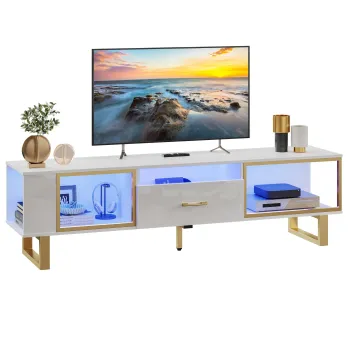 Modern LED Futuristic TV Stand: A Luxury White Wooden Cabinet for Living Room
