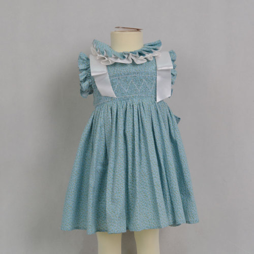 baby smocked ruffle blue floral girls dress