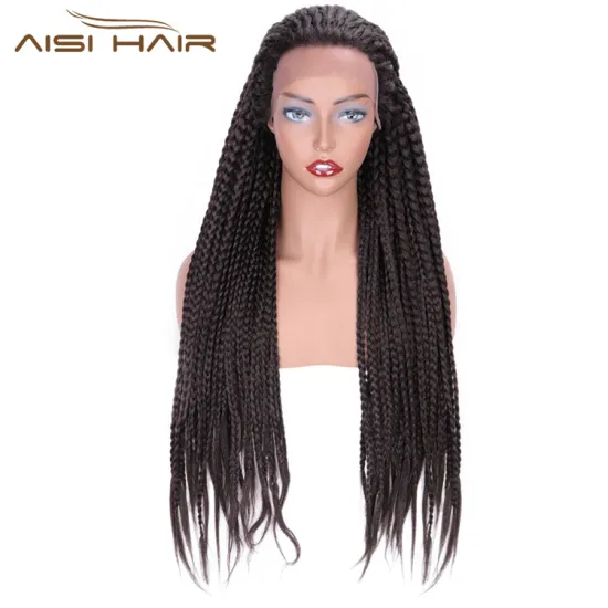 Aisi Hair Heat Resistant Braid Box Lace Front Three Braids Long Wigs Dark Brown Long Lace Front Wigs for Black Women