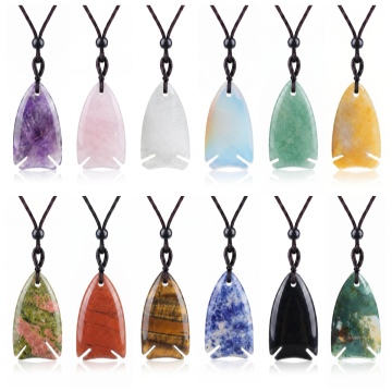Natural Stone Fish Pendant Necklace Gemstone 40mm Fish Charm Pendant Woven Necklace Black Rope Adjustable Necklace for Women