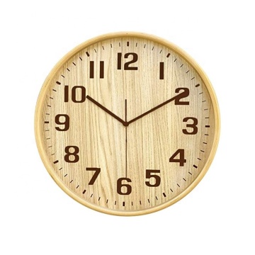 Round Silent Wood Wall Clock - Battery Quartz Easy to Read Wooden Wall Clock for Indoor Decoration