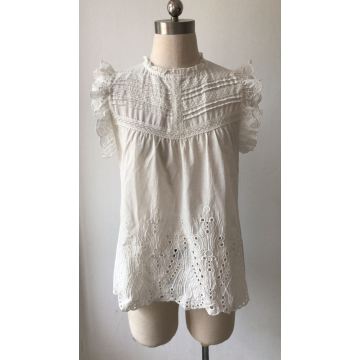 Ladies Blouse with Ruffle Sleeve Cotton Lace