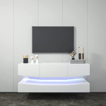 LEDライト付きフローティングウォールマウントTVスタンド