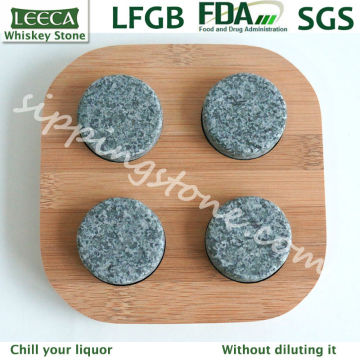 Granite Round Ice Cube Whisky Disk in Bamboo Support