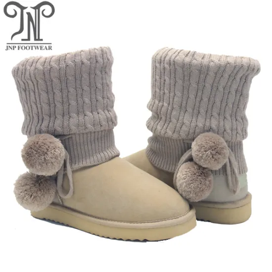 Cheap Womens Fashion Suede Wool Lined PomPom Boot