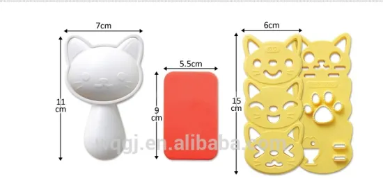 Newest Plastic Cat Shape Bento Rice Mould and Vegetable Cutter Set for Curry
