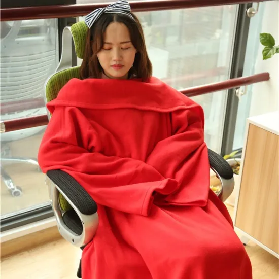 Solid color Wearable Blanket  for winter with Sleeves microfiber Super Soft Warm Comfy tv blanket with sleeves