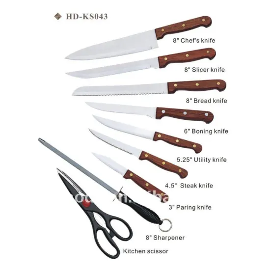 9pcs kitchen knife set with wood handle