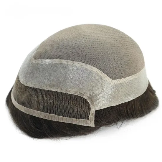 Stock MONO French Lace Front Prosthesis System: Indian Remy Human Hair Men's Hairpiece, Natural Toupee and Wig